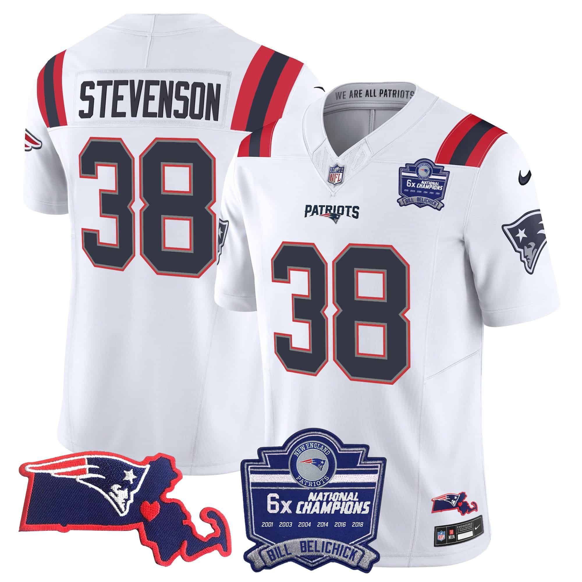 Men New England Patriots #38 Stevenson White 2024 Nike 6x Champions Patch Vapor Limited NFL Jersey